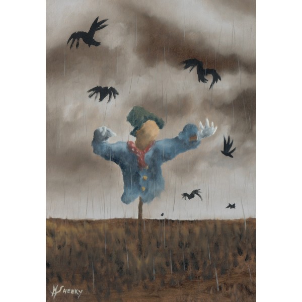 Starving Scarecrow Having The Last Of His Corn Taken By Crows by Mark Sheeky