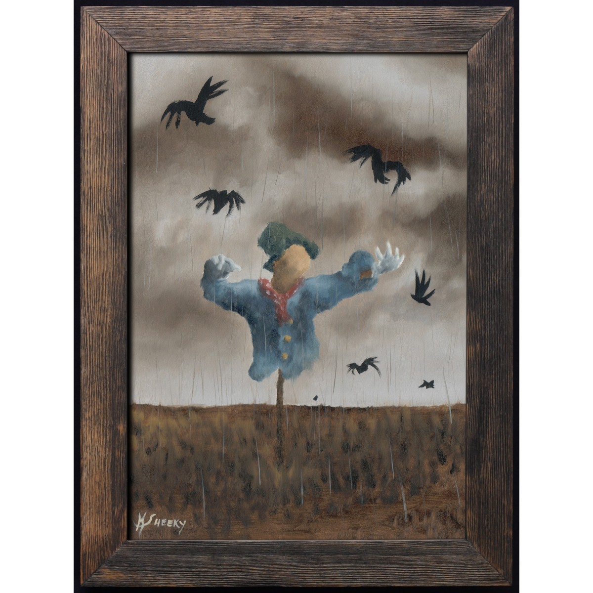 Starving Scarecrow Having The Last Of His Corn Taken By Crows by Mark Sheeky