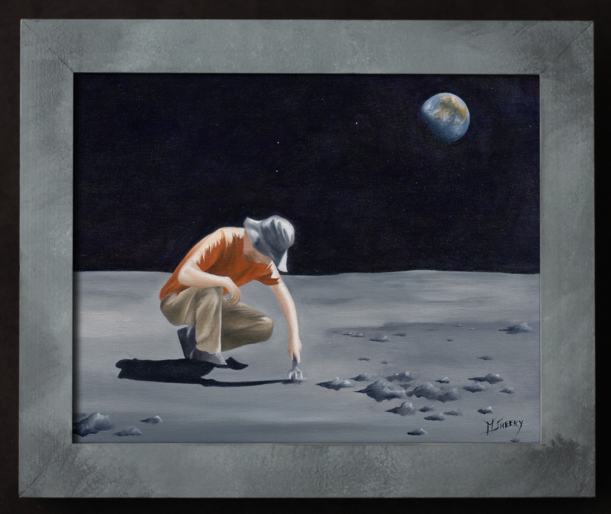 Idiotic Gardener Cheerily Planting Flowers On The Moon by Mark Sheeky